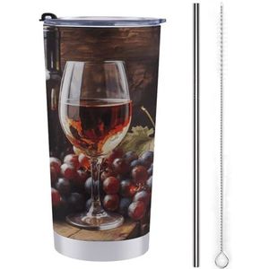 LHDGSJE Kunst Rode Wijn Galsses & Druiven Geïsoleerde Tumbler Herbruikbare Roestvrijstalen Mok Reizen Koffiemok Lekvrij Grote Capaciteit Auto Cup Geïsoleerde Waterfles Past in Auto Bekerhouder