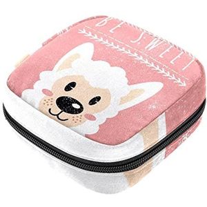 Maandverband Opbergtas, Vrouwelijke Product Pouches Draagbare Periode Kit Tas voor Meisjes Vrouwen Dames Wees Zoete Alpaca, Meerkleurig, 4.7x6.6x6.6 in/12x17x17 cm