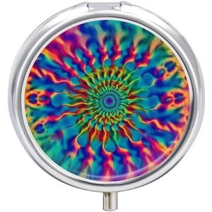 Kleur Tie-Dye Pillendoos 3 Compartiment Reizen Pil Organizer 3 keer per dag Leuke Mini Pil Case voor Portemonnee & Pocket Draagbare Metalen Geneeskunde Doos met Spiegel Ronde Dagelijkse Medicijnen