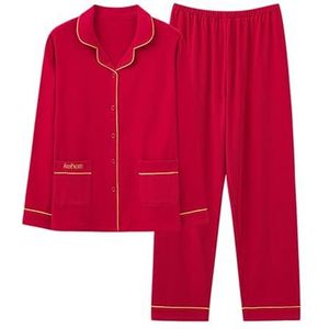 Valentine Dames Katoenen Pyjama Set Sale Nieuwe Rode Lange Mouw Tops & Broek Thuis Set Casual Comfortabele Vest Revers Pyjama Set Zwart van Vrijdag Deals 2023, Rood, L