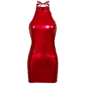 Dames Wetlook Mini Jurk Sexy Lakleer Skinny Avondfeestjurken Bodycon Mini Jurk, Rood, OneSize