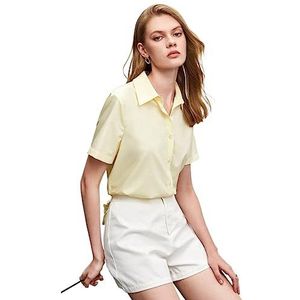 dames topjes Effen overhemd met knopen aan de voorkant (Color : Yellow, Size : XL)