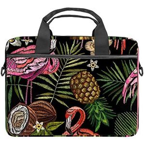 Borduurwerk Ananas Flamingo Laptop Schouder Messenger Bag Crossbody Aktetas Messenger Sleeve voor 13 13.3 14.5 Inch Laptop Tablet Beschermen Tote Bag Case, Meerkleurig, 11x14.5x1.2in /28x36.8x3 cm