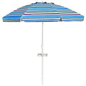 COSTWAY 2,2m strandparasol strandparaplu met draagtas, UPF50 + zon bescherming zonnescherm, buiten tuin terras kantelen parasol, strand zonnescherm met zand anker, kantelmechanisme, bekerhouder, draagbare zonnescherm (Lichtblauw)