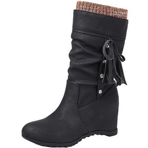 SJJH Slimouch boots voor dames met sleehak en slip-on laarzen, zwart, 34 EU