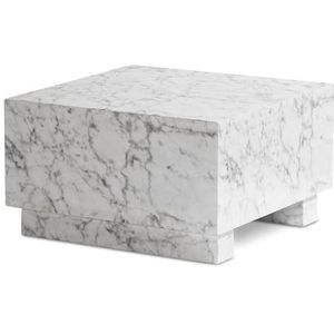 Wohnling Monobloc Salontafel, 60 x 60 x 35 cm, hoogglanzend wit met marmerlook, woonkamertafel, kubusvorm, design salontafel, koffietafel, kubusvorm