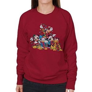 Disney Mickey Mouse & Co Christmas Lights Sweatshirt voor dames, Kers Rood, XL