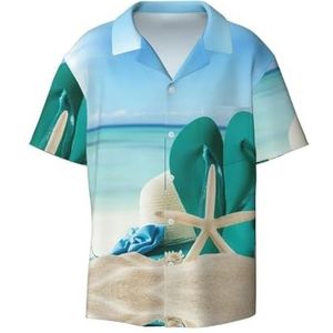 Flip-Flops Print Heren Korte Mouw Overhemd met Zak Casual Button Down Shirts Business Shirt, Zwart, L