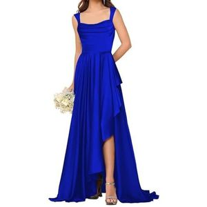 HPPEE Satijnen bruidsmeisjesjurken voor dames met split ruches vloerlengte korset mouwloze formele feestjurk, koningsblauw, 32