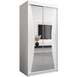 MEBLE KRYSPOL Monaco 100 slaapkamerkast met twee schuifdeuren, spiegel, kledingroede en planken - 100x200x62cm - mat wit