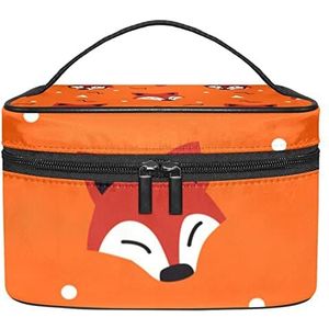 Flamingo reddingsboei anker streep make-up tas voor vrouwen meisjes cosmetische tassen met handvat reizen make-up organizer tas, Vossen Oranje, 8.9x5.9x5.4 Inches, Make-up Pouch