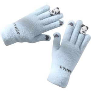 yeeplant Leuke Panda-thema gezellige dikke winterhandschoenen voor dames - modieuze thermische handschoen voor koud weer, Hemel-blauw, 5