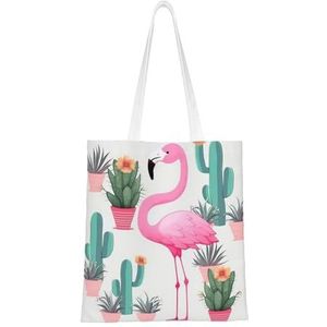 VTCTOASY Tropische flamingo schattige cactus print canvas draagtassen lichtgewicht schoudertas herbruikbare boodschappentas handtassen voor vrouwen mannen, zwart, één maat, Zwart, One Size