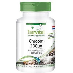 Fairvital | Chroom tabletten 200mcg - HOOG GEDOSEERD - VEGAN - 300 tabletten - chroompicolinaat (chromium)