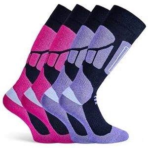 Basic Treasure Set van 2 skisokken voor heren en dames, warme en lange skisokken, skisokken, extra sterke bekleding, skisokken voor heren en dames, paars/rood, 35/38 EU