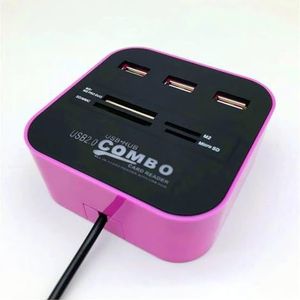 USB 2.0 Hub Combo Splitter 3 Poorten Docking Station Alles In Een SD TF M2 MS/Pro Duo kaartlezer Adapter for PC Laptop(Fuchsia)