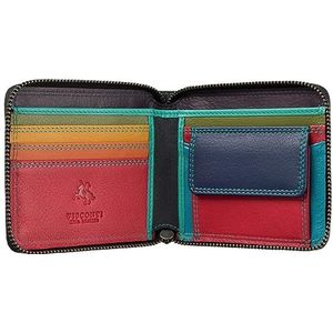 VISCONTI Spectrum Picasso Rits Rond Lederen Portemonnee RFID en Tap n Go SP29, Zwart Hawaii, Eén maat, Modern