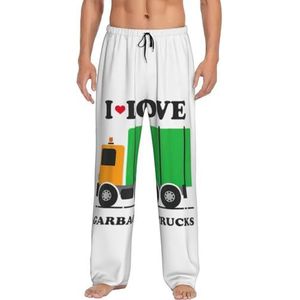 JEJEA I Love Vuilniswagens print heren pyjamabroek, warme lounge pyjama broek voor mannen met zakken trekkoord comfortabel, Zwart, 3XL