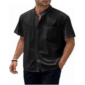 Linnen Overhemd Herenoverhemd Met Korte Mouwen Zomer Casual Overhemden Zakelijk Overhemd Casual Regular Fit Overhemd Strandoverhemd heren t-shirt(Noir,XL)