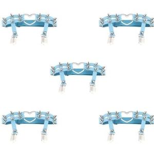 5 Set van 1x Vrouwen Lederen Dubbele Riem Hart Kousenband Elastische Klinknagel Stud Been Jarretelgordel, Lichtblauw