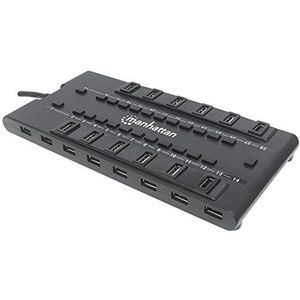 Manhattan -Products MondoHub II - USB hub met 28 USB-poorten, krachtige 4-voeding, multiport adapter, individuele in- en uitschakelfunctie - zwart