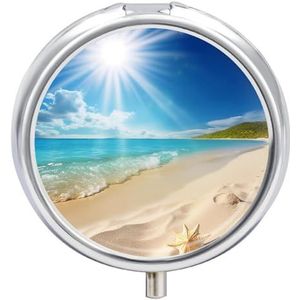Bright Sunshine Zomer Strand Pillendoos Mini Pillendoosje Pocket Pil Case voor Mannen Reizen Pillendoos Leuke Pil Organizer 3 Compartiment Geneeskunde Pil Organizer Pil Container Pil Houder