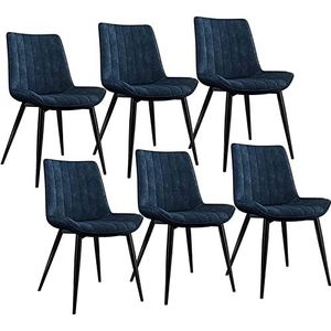 GEIRONV Moderne PU lederen eetkamerstoelen set van 6, for kantoor lounge keuken slaapkamer stoelen stevige metalen poten make-up stoel Eetstoelen (Color : Blue, Size : Black legs)