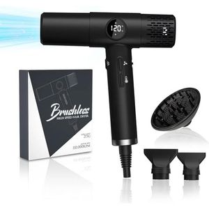 Hoge snelheid ionische haardroger,Lichte luchtdroger met diffuser voor krullend haar en zorg bij constante temperatuur,Borstelloze motor voor kalmte,Sneldrogend (zwart)