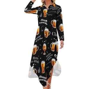 Bierglazen cups lange mouw maxi shirt jurken voor vrouwen casual V-hals knop blouses 4XL