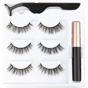 UAMOU 3/5/10pairs Magnetische Wimpers 3D nertsen Wimpers Langdurige Magneet Vloeibare Eyeliner & Pincet Set Natuurlijke valse Wimper Make-Up Kit Cheerfully (Color : 6D-04)