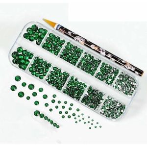 12Gird 3D Glas AB Kristal Nail Art Strass Kit Flatback Ronde Kraal Charm Edelstenen Sieraden Diamant met Gereedschap voor Nail Art-PH194-12B