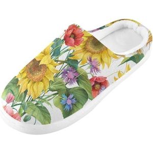 YOUJUNER Damespantoffels van traagschuim, bloemen, bloemen, zonnebloem, klaproos, huisslippers, zacht, warm, gezellig, instappers, huisschoenen, pantoffels voor dames en heren, Meerkleurig, 7/8 UK