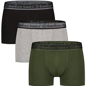Bamboo Basics Liam Trunks Herenboxershorts, verpakking van 3 stuks, ademend, jersey, zwart/grijs/groen, L