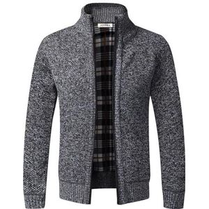 Jinsha Gebreid herenvest, dik vest met doorlopende ritssluiting, opstaande kraag, fleece gevoerd, warme winterjas