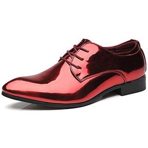 Ninepointninetynine Geklede schoenen for heren Lakleer derbyschoenen met veters PU-leer Lage bovenkant Antislip rubberen zool Bruiloft(Red,38 EU)