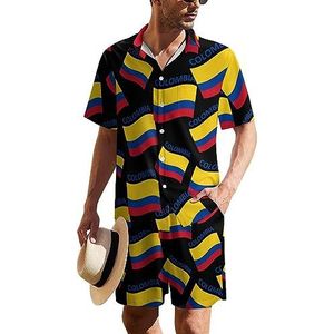 Vlag van Colombia Hawaïaans pak voor heren, set van 2 stuks, strandoutfit, shirt en korte broek, bijpassende set