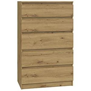 Oggi Ambachtelijke Lugo-commode, 5 laden, Artisan, massief hout, 120 cm, grijs, slaapkamermeubel, ruim, duurzaam, klassiek.