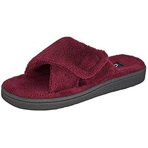 Clarks Womens Adjustable Slide Slipper JMS0784T - Plush Comfy Terry Lining - Indoor Outdoor House Slippers For Women (6 M US, Burgundy)