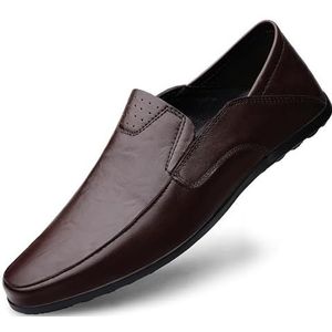 Heren loafers schoen effen kleur ronde neus veganistisch lederen loafer schoenen comfortabele antislip flexibele bruiloft klassieke slip-ons(Brown,42 EU)