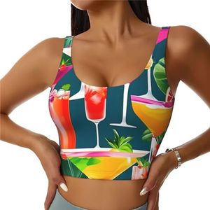 Tropische Cocktail Print Comfortabele Vrouwen Sport Vest Yoga Workout Vest Voor Vrouwen Lichtgewicht Zomer, Zwart, S