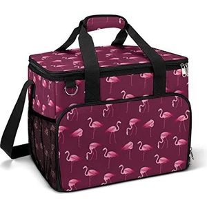 Cartoon roze flamingo vogel grappige koeltas opvouwbare draagbare geïsoleerde zakken lunch draagtas met meerdere zakken voor strand, picknick, camping, werk