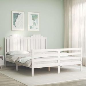 SMTSEC Bedden & accessoires bedframe met hoofdeinde wit 160x200 cm massief houten meubels
