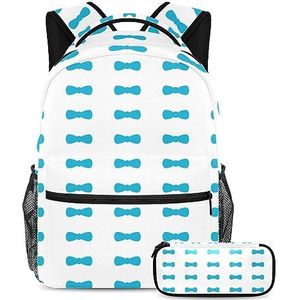 Blauwe vlinderdas rugzak met etui, 2 stuks Kid Schooltas Set voor Jongens Meisjes Tieners, Reizen Boek Tas voor Studenten, Meerkleurig, B：29.4x20x40cm P：19x7.5x3.8cm, Rugzakken