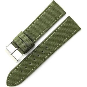 InOmak Armband van canvas van nylon, 20/22 mm, Groen - zilveren pin, 20mm, strepen