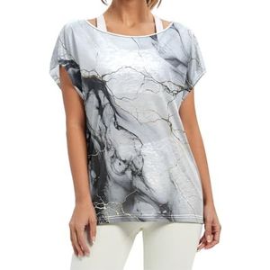Zwart Wit Marmer Vrouwen Korte Batwing Mouw Shirt Ronde Hals T-shirts Losse Tops voor Meisjes, Patroon, XL