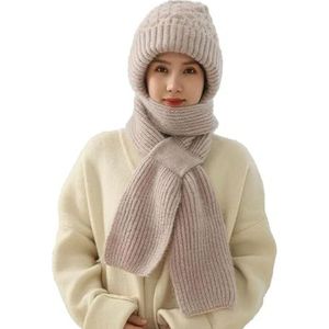 Integrated Ear Protection Windproof Cap Scarf, Knitting Thick Warm Ear Guard Hat Scarf for Women Cold Weather, 2 in 1winter Warm Knitted Hat Scarf for Women (One Size,Beige)