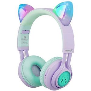 Riwbox CT-7S kinderhoofdtelefoon, 85 dB, volumeregelaar, bluetooth-hoofdtelefoon, gehoorbescherming, led-verlichting, draadloze hoofdtelefoon met microfoon voor iPhone/iPad/Kindle/laptop/pc/TV