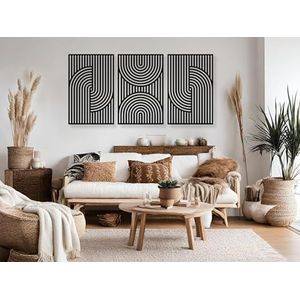 VAILLA ® Set van 3 boho-wanddecoraties, geometrische wanddecoratie van hout, wandafbeeldingen, woondecoratie, grote wanddecoratie, afbeeldingen voor slaapkamer, woonkamer