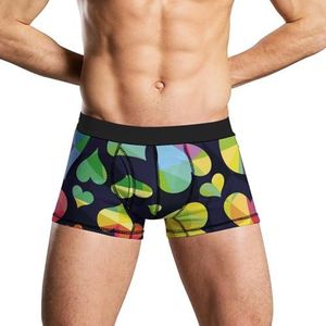 Regenboog emblemen van harten herenondergoed, ademende boxershort, zachte onderbroek, L