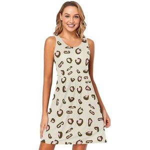 LI ZHI XIN Vrouwen Zomerjurken Ronde Hals Casual A-lijn Mouwloos Vest Jurken met Zakken Dier Luipaard Print Abrikoos Kleur, Meerkleurig, L